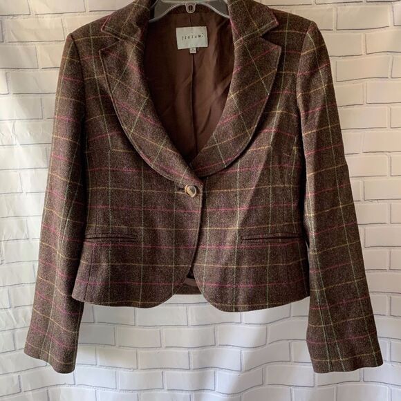 Jigsaw 100% Wool Windowpane Plaid Blazer S… - Picture 1 of 4